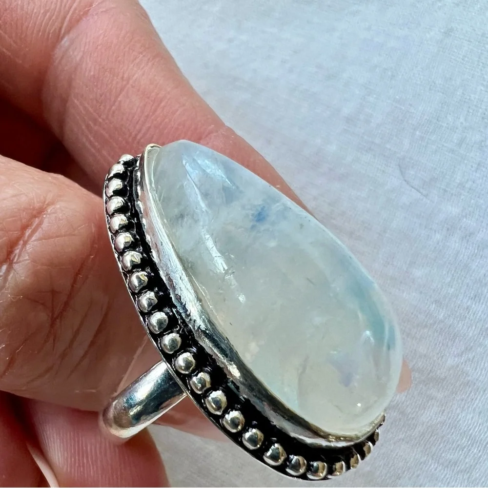 925 WOW !! Etheric FLASH MOONSTONE Ring 8.25